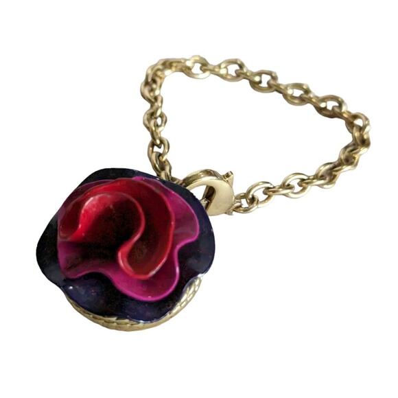 Lola Marc Jacobs Flower Perfume Chain Bracelet 7" Cream Solid Enamel Charm Gold - Picture 2 of 8